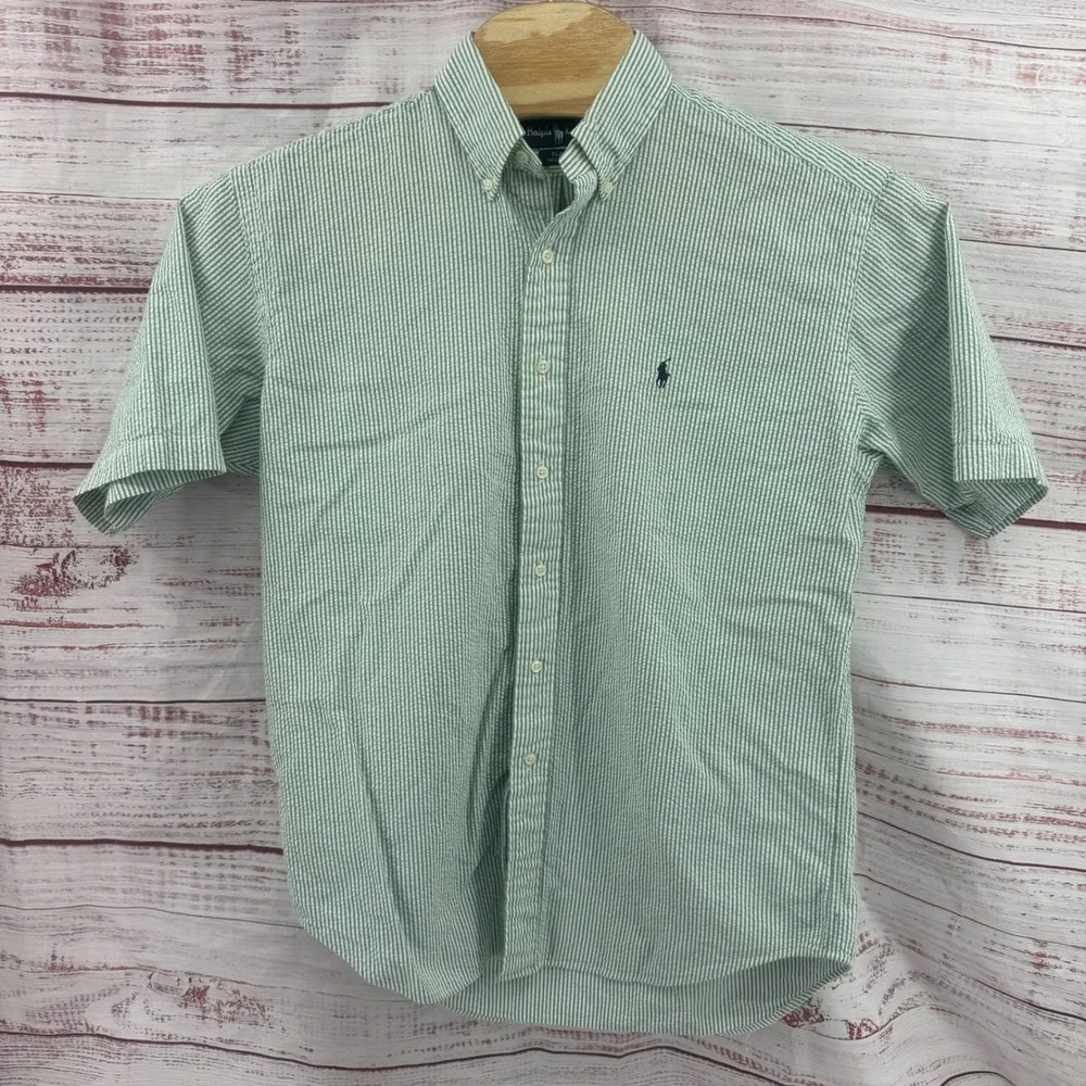 Polo Ralph Lauren Shirt mens Medium Blake Seersucker Striped Short Sleeve